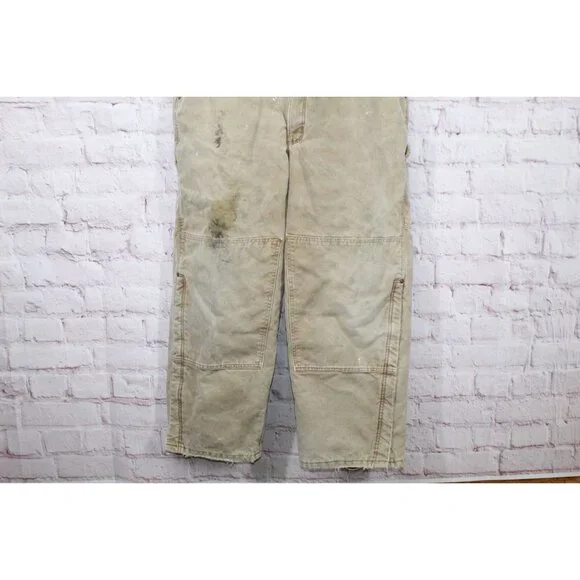 Vintage! Carhartt Bib Overalls Tan Double Knee Insulated Distressed 46x30